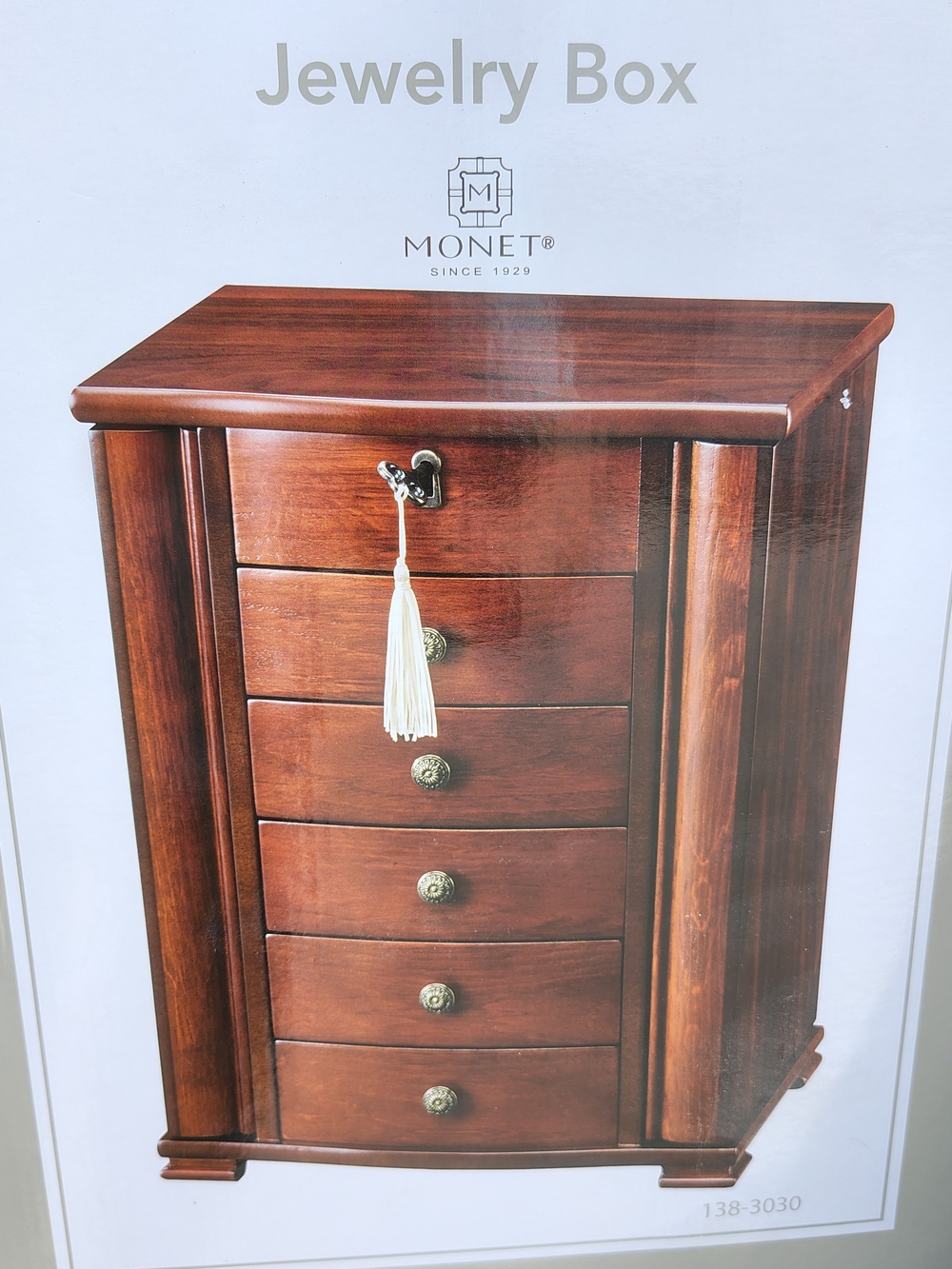 Monet Wooden Jewelry Box in Dark Brown Walnut New